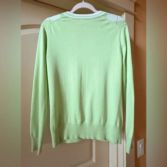 Izod Women's Argyle Cardigan Sweater - Green and White - Picture 3 of 6